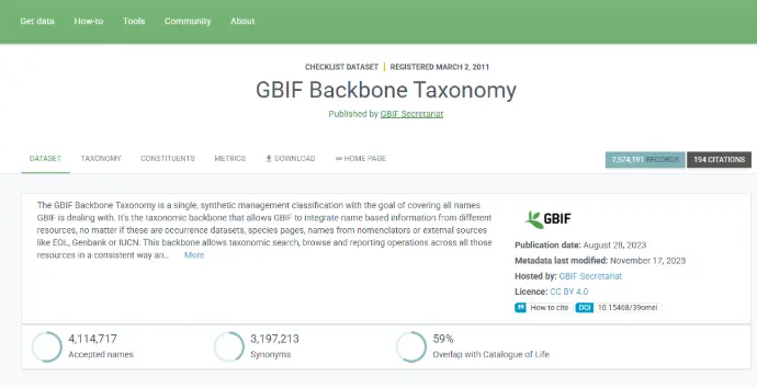 GBIF Species Backbone The GBIF Species Backbone is a global taxonomic framework provided by the Global Biodiversity Information Facility (GBIF) that unifies species names and classifications from multiple sources. It serves as a reference backbone for biodiversity data, ensuring that species records from around the world are consistent, standardized, and interoperable. By aligning identification resources with the GBIF Species Backbone, IdentifyLife helps users access reliable taxonomic information, compare species data across databases, and explore the diversity of life in a scientifically accurate way.